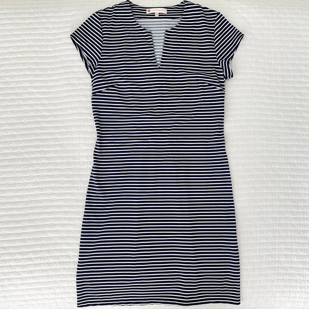 Jude Connally V-Notch Short Sleeve A-Line Jude Cloth Dress Navy / White Stripe S